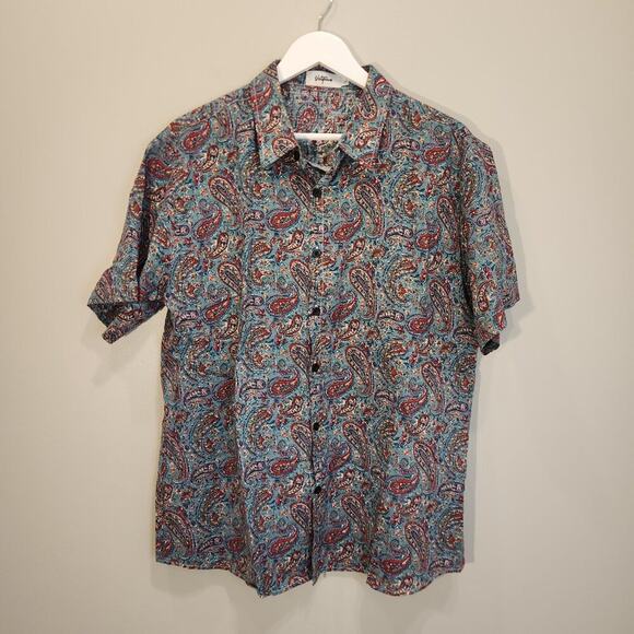 VATPAVE Men Paisley Hawaiian Shirt Button Down Beach Vacation Casual - Size L - Picture 1 of 7